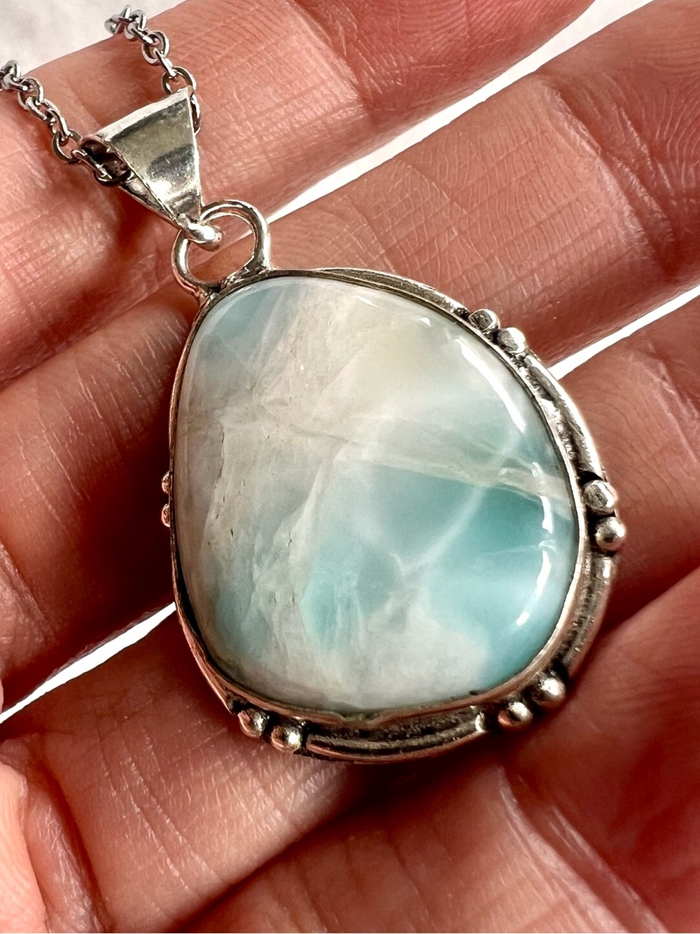 925 Calming Caribbean Larimar Pendant Necklace - Picture 3 of 9